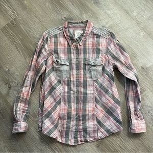 𝅺style&co Womens Pink/Gray Flannel Button Up Long Sleeve MEDIUM